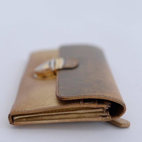 Prada Gold Saffiano Leather Pushlock Flap Wallet - Picture 4 of 14